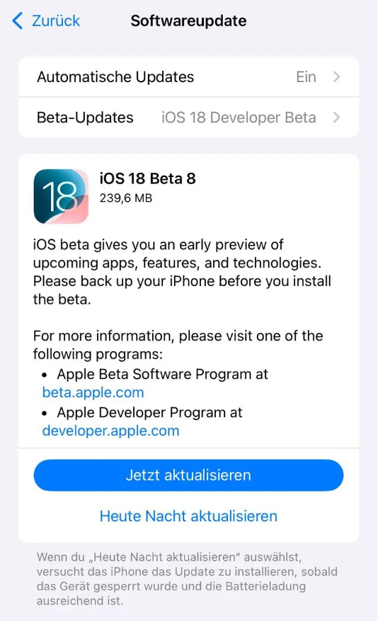 建湖苹果手机维修分享苹果 iOS / iPadOS 18 开发者预览版 Beta 8 发布 